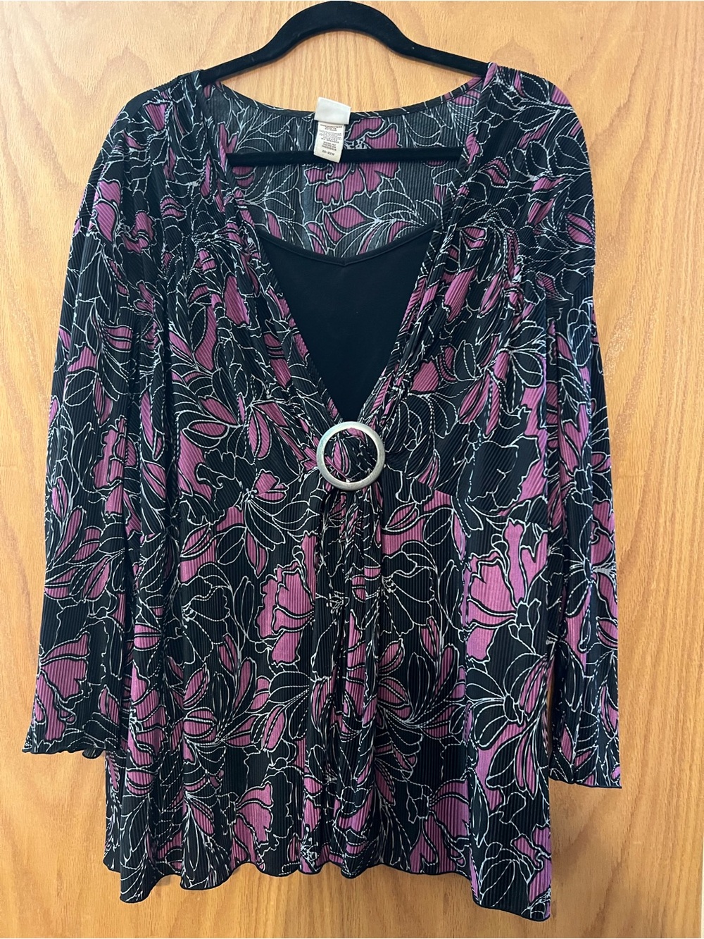 Covington Black Top with Purple Floral Ring-Front Detail